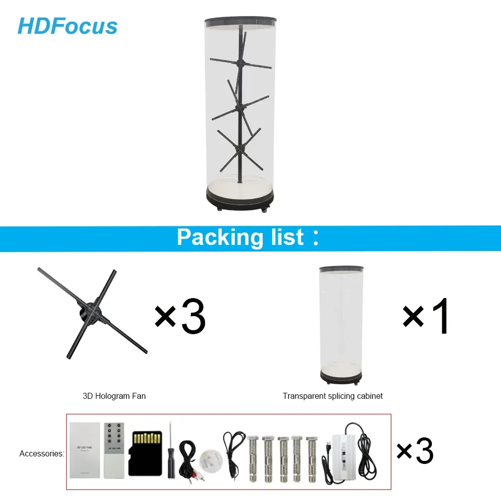 1X3 Hologram Fan 3D Holographic Projector Cylindrical Human Splicing Solution Holographic 3D Fan 3D Hologram Led Fan Projector