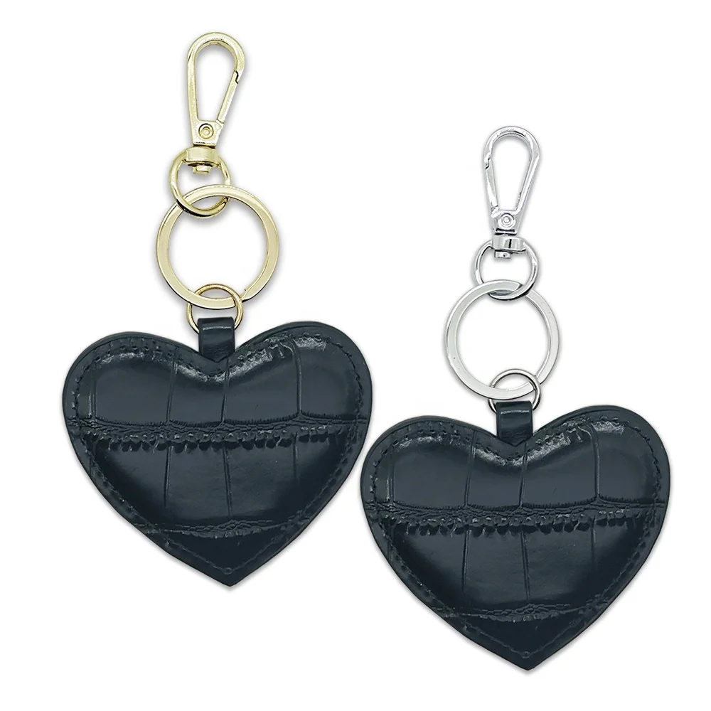PU Vegan Saffiano Hearts Key Chain Custom Logo Promotional Gifts Faux Leather Keychain with heavy metal hardware