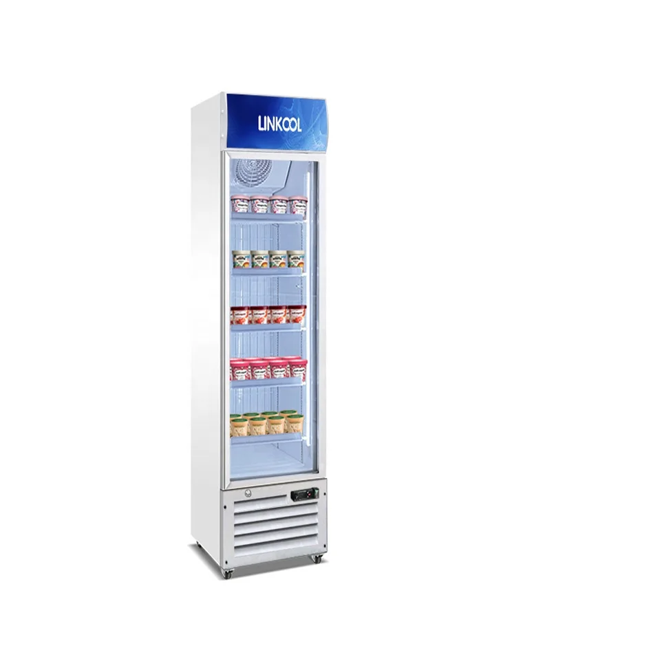 Slim Upright Display Freezer Vertical Glass Bar Drinks Cooler Cabinet  Fan Cooling System Beverage Display Fridge