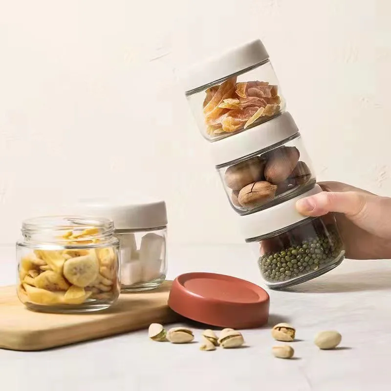 empty 450ml Round transparent wide mouth glass jar cookie candy storage glass honey sealed jar with metal id