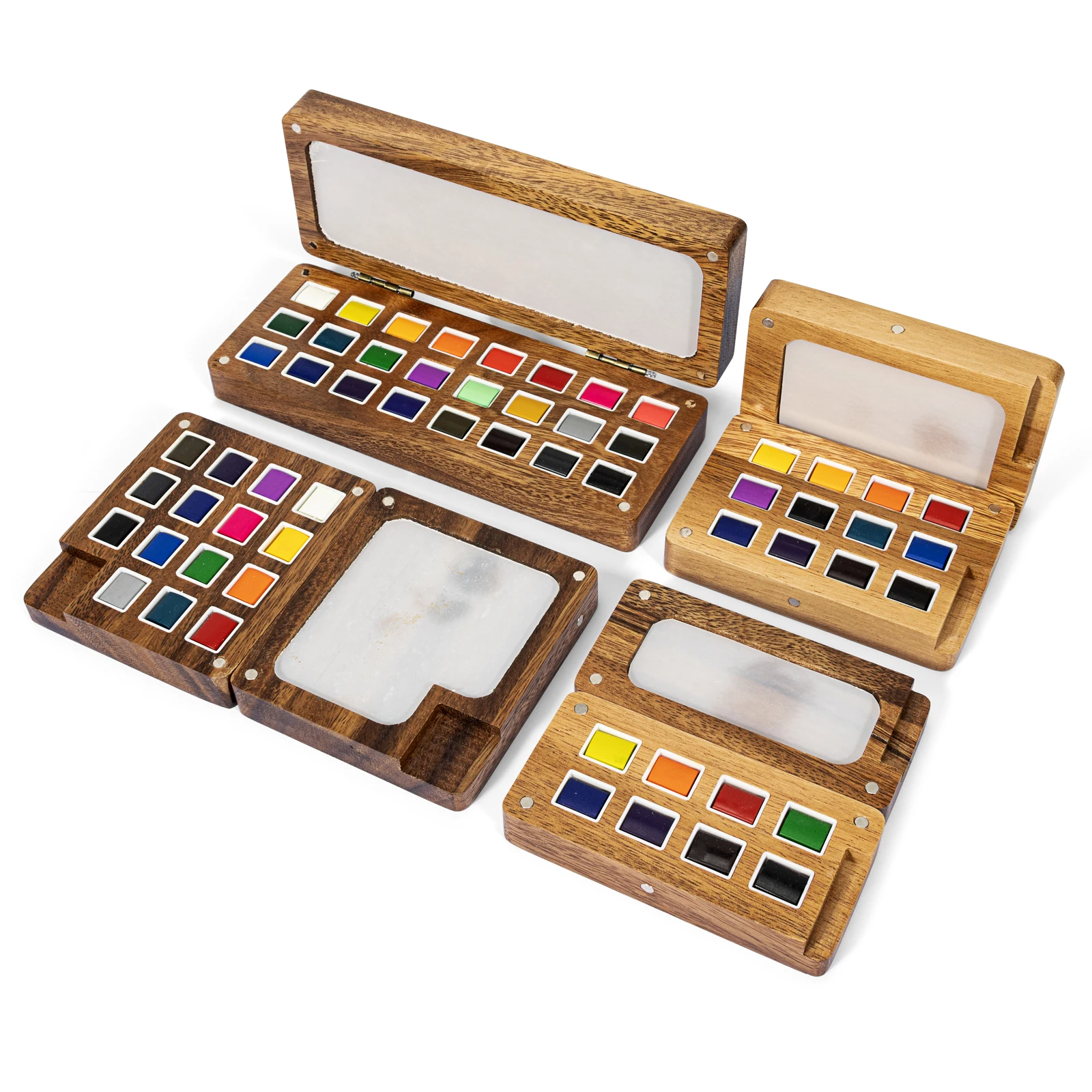 Wooden box watercolor pigment national style 8/12/15/24 color walnut color mini solid watercolor pack Pigment set