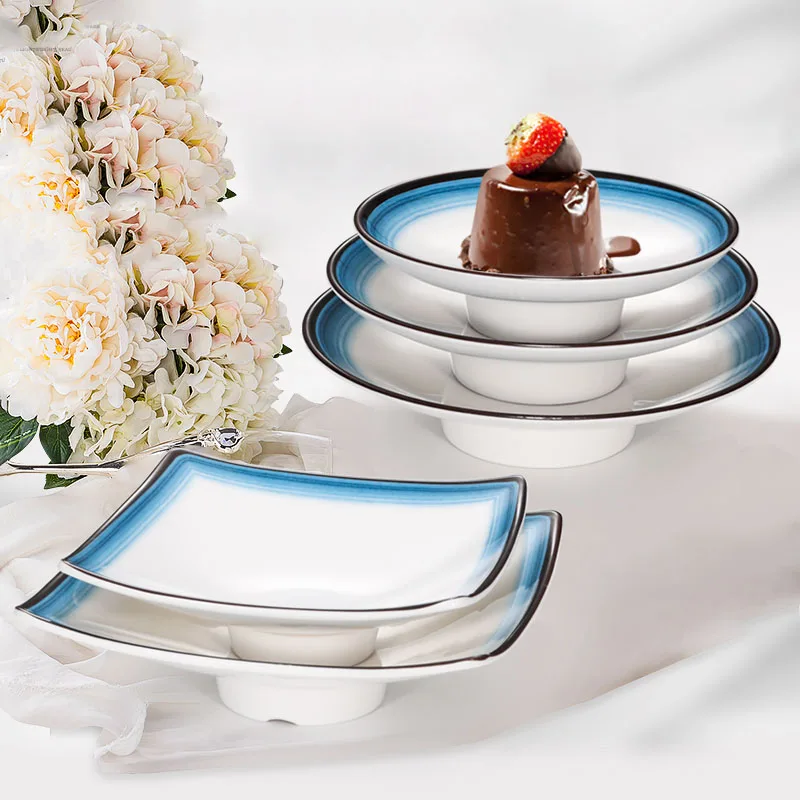 Round Cake Stand Set Blue Melamine Cake Display Stands Dessert Cupcake Display Tray Pie Stand