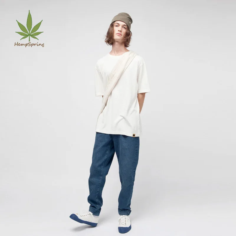 HempSpring простая футболка с круглым вырезом из конопляного органического хлопка летняя мужская коротким рукавом конопли