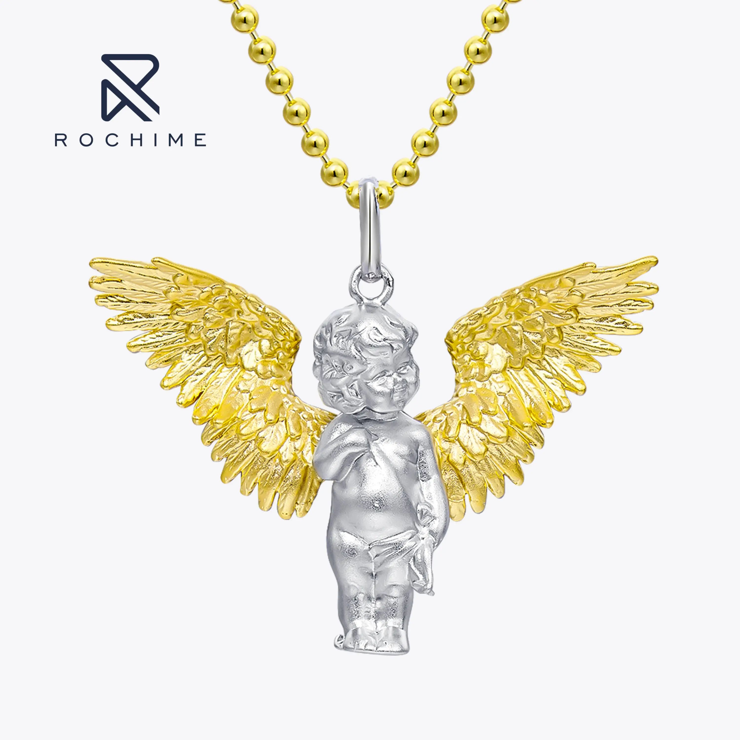 Rochime trendy jewelry  religious angel pendant necklace  925 sterling silver chain zircon jewelry