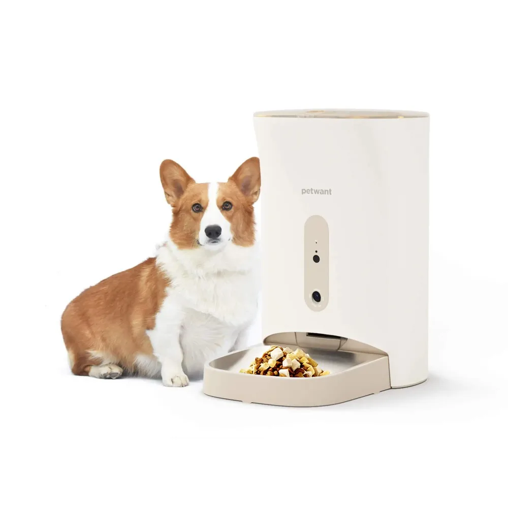 Petwant 4.5L Smart Programable Dog Cat Dry Food Dispenser Camera APP Remote Timed Stainless Steel Bowl Automatic Pet Feeder