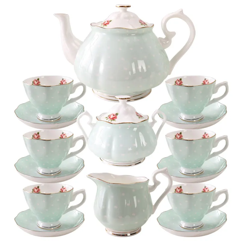 Wholesale Customized Promotion Porcelain Tea Set Vintage Bone China Tea Coffee Set