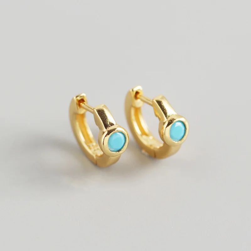 Fashion 925 Sterling Silver Turkey Blue Zircon Ear buckle earrings 18K Gold Plated 925 Silver Huggie Hoop Earrings Women Jewelry