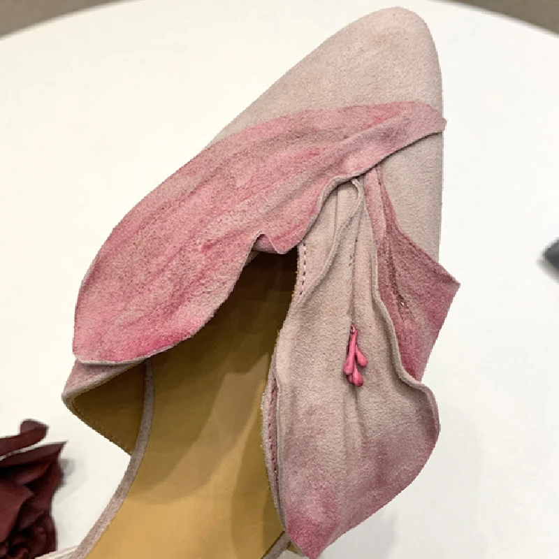 Genuine Suede leather Ladies floral boat Ladle Shoes Soft flower lambskin ballet flats women Mocassin Shoe wholesale Factory