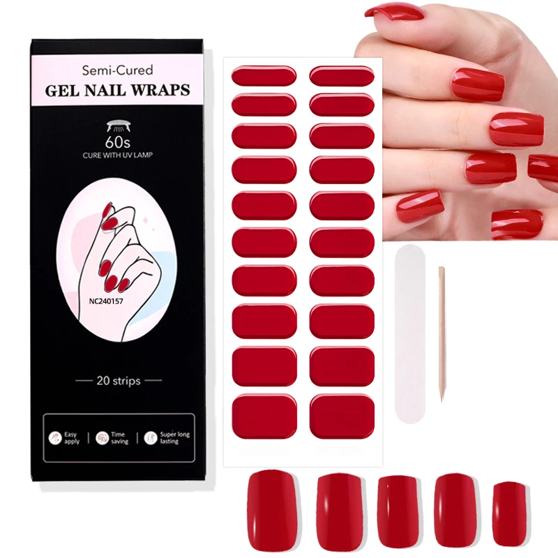 Gold supplier china Source factory Premium Solid Color Uv varnish Semi Cured Gel Nail stickers
