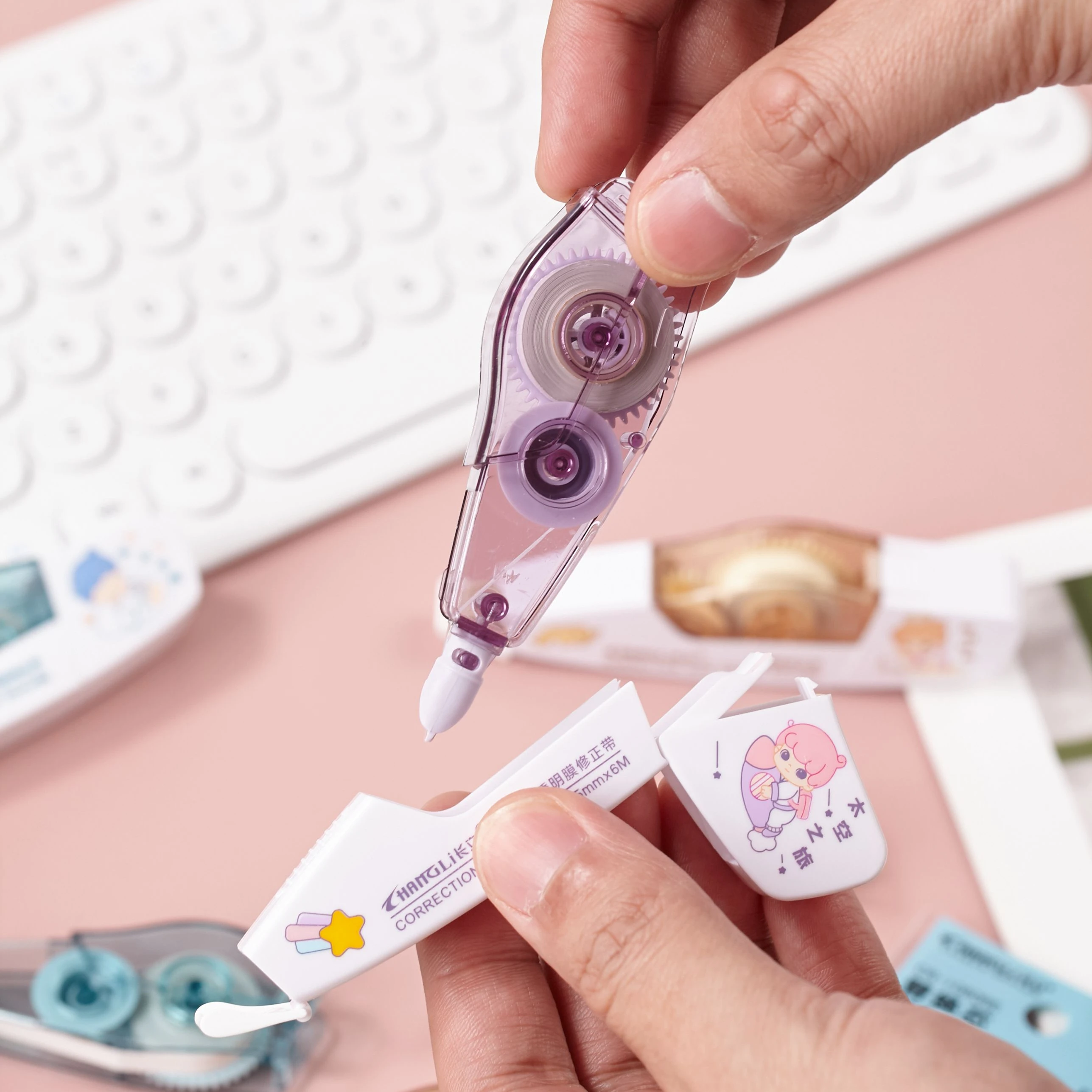 New School Office Stationery  transparent pet customized colored plastic  kids student white out Correction Tape refill