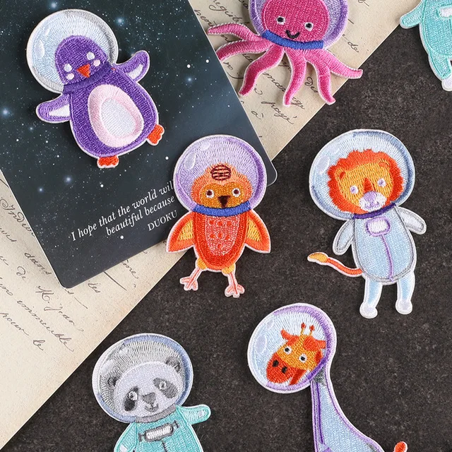Computer embroidery label cartoon animal flight space embroidery sticker badge clothing accessories patch self-adhesive cloth st