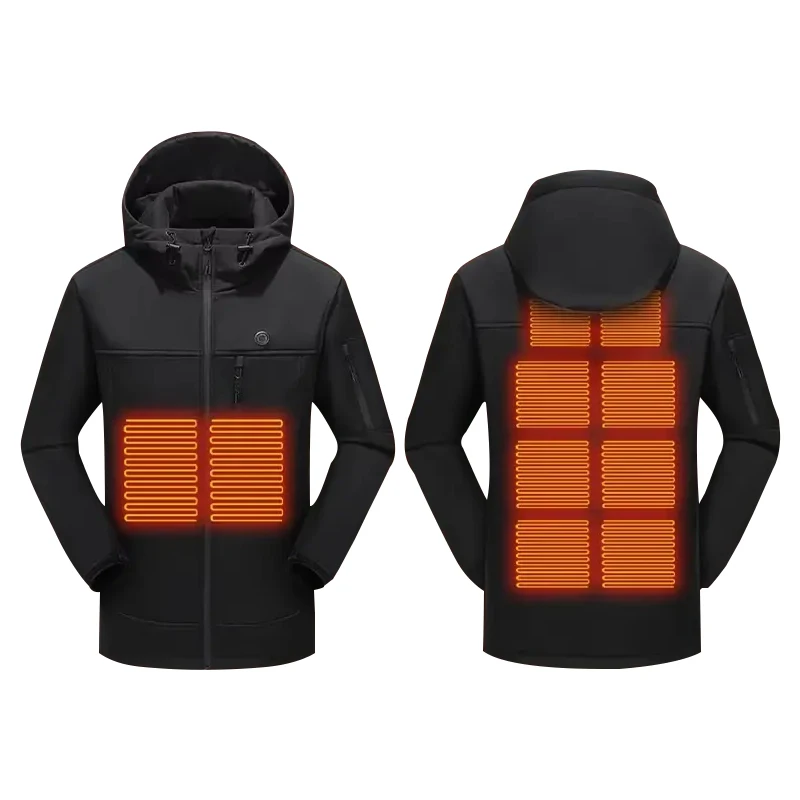 Spot Goods USB Electric Heated Jacket Winter Men Hooded Waterproof Electric Heated Jacket