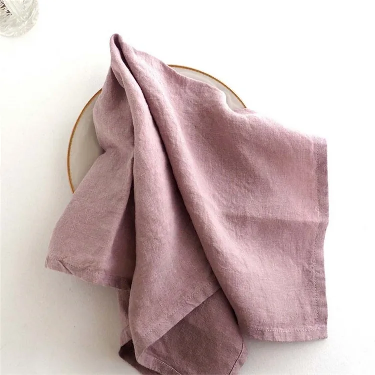 
Wholesale 100% Natural Flax Linen Crepe Style Table Napkins Hemstitch Restaurant Dinner Napkins 