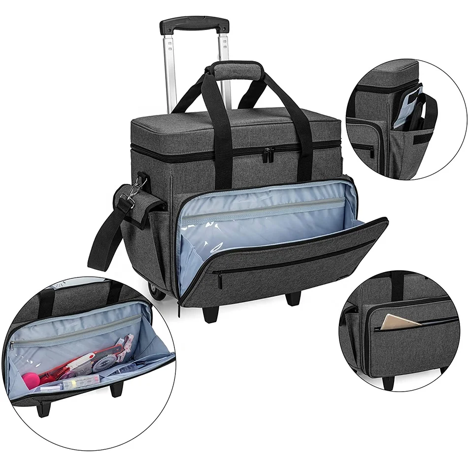  Portable sewing machine bag customized Machine Case on Wheels Rolling Sewing Tote with Detachable Trolley