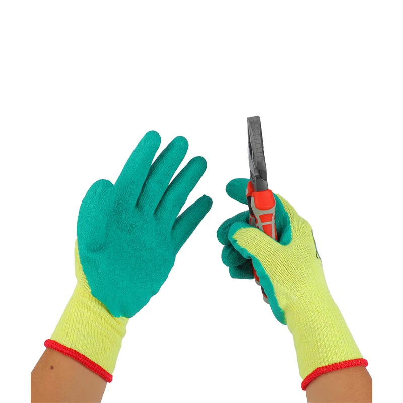 cheap price orange cotton knitted glove cut glove green latex coated Gloves