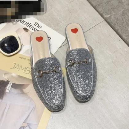 New outerwear fashion all-match flat toe head ladies half slippers  955