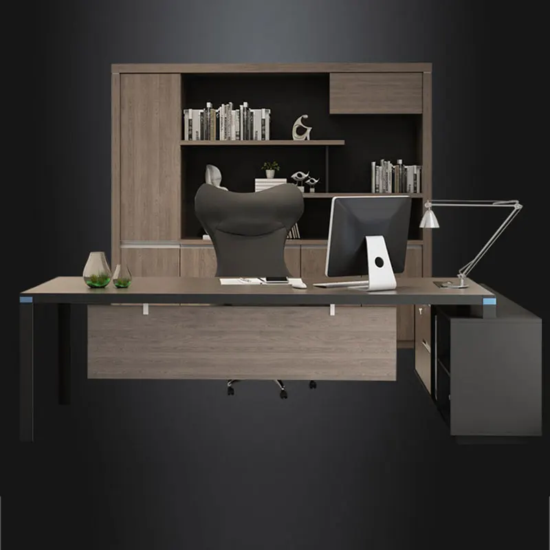 
Factory wholesale bureau chief office furniture executive desk worktop with sideboard and bookcase 
