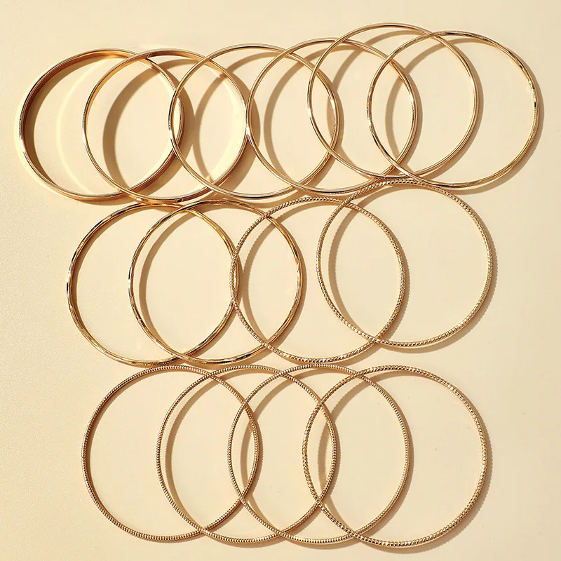 wholesale New design 18K gold plated polished bangle bracelets 14 pcs set customized logo fashion personalized women accessories