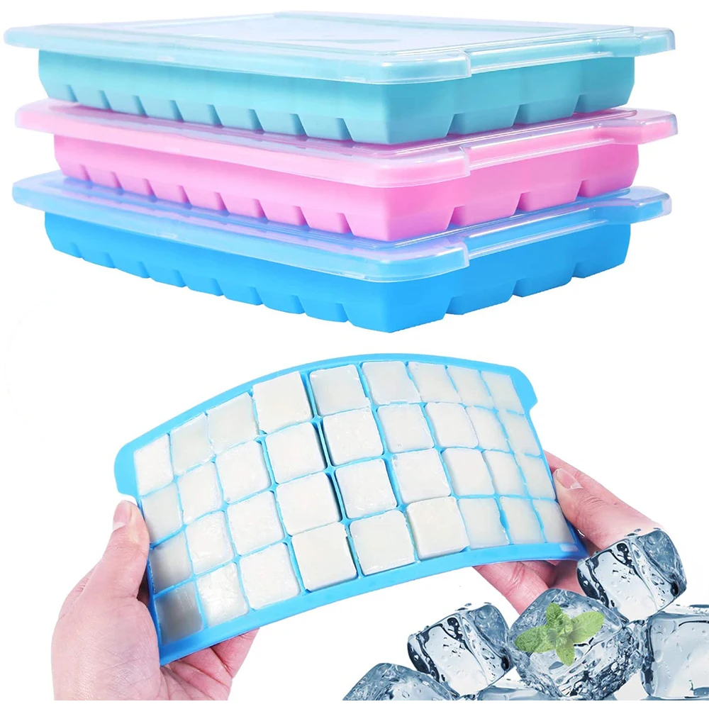 Silicone Ice Cube Molds with Lid, Easy Release Ice Make Cube Trays with Removable Cover