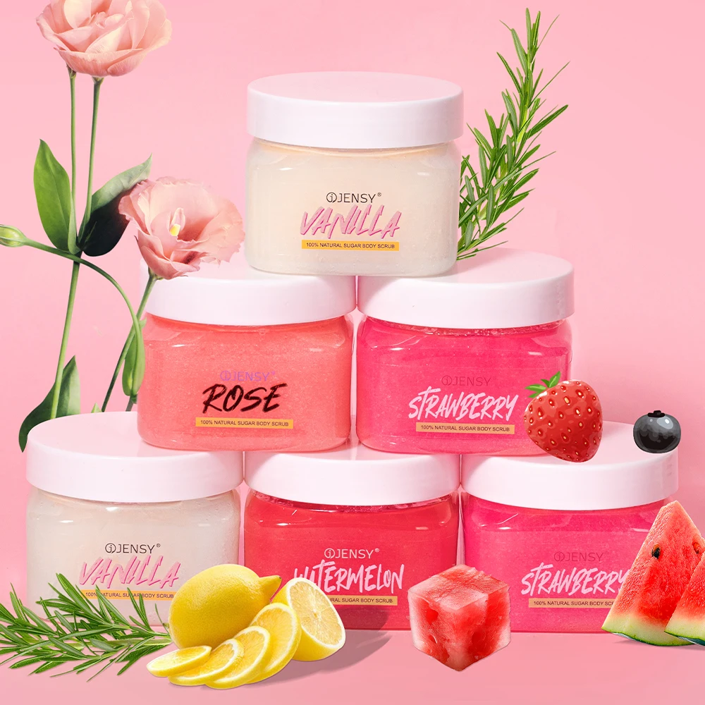 Body scrub private label skin care organic strawberry shea butter moisturizing natural exfoliating sugar whitening body scrub