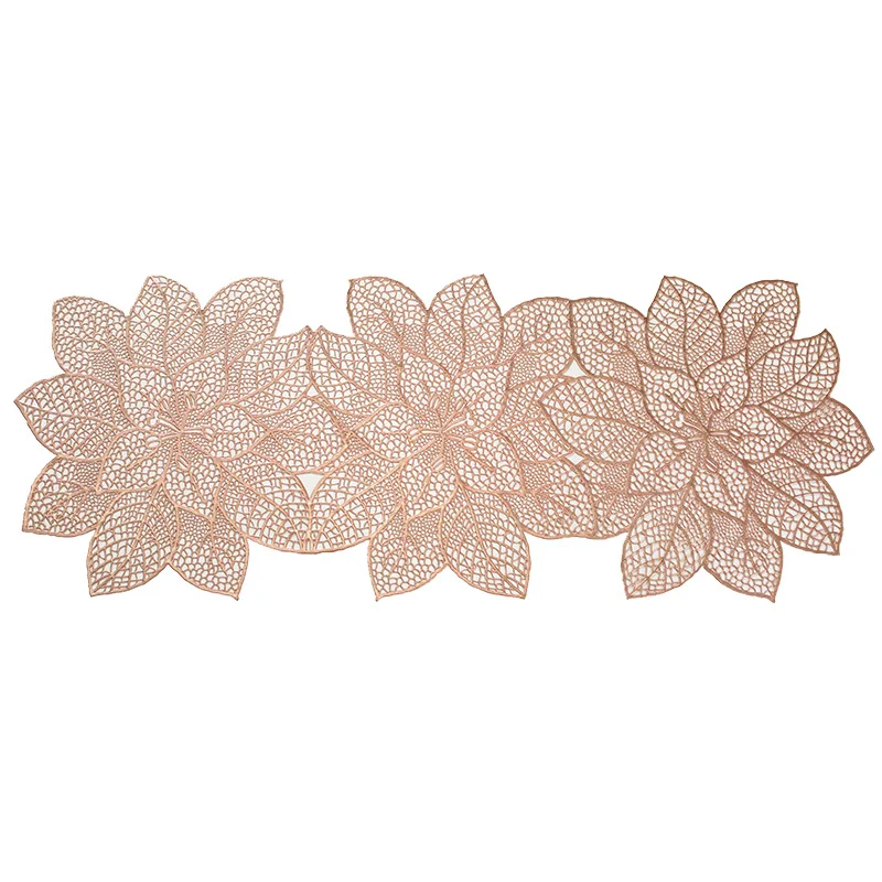 Light luxury bauhinia hollow table runner for decoration PVC Christmas gold table runner