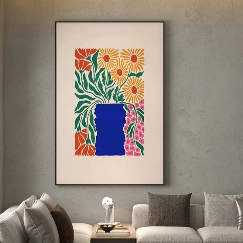 Minimally Modern Vertical Hanging Canvas Painting for Living Room Entrance Bedroom Background Wall Decor Printed Niche Plant