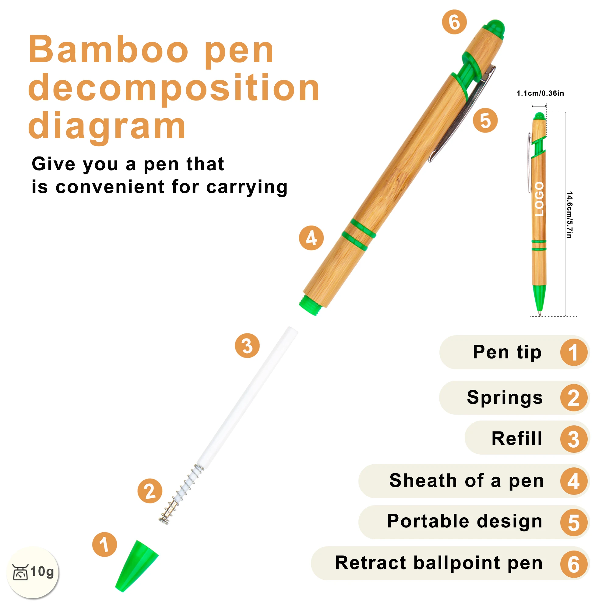 Custom Logo Printed Laser Recycled Bamboo Ballpoint Pen Promotional Stick Manufacturer For Stationery Gift