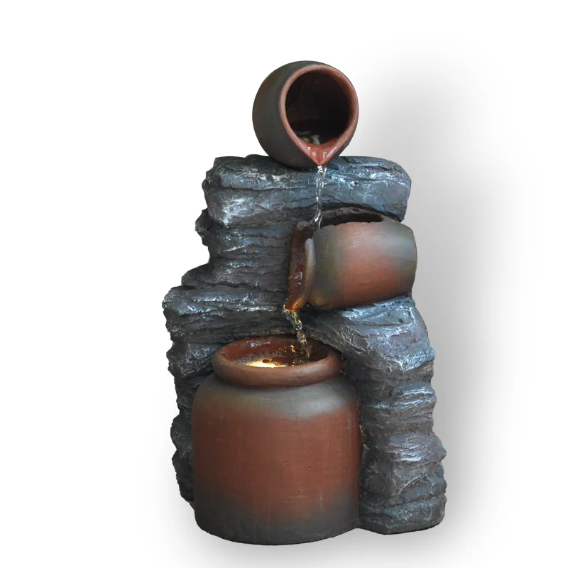 2023 Outdoor Garden GFRC Three Rustic Jugs Cascading Water Fountain with pot for Yard Garden Lawn