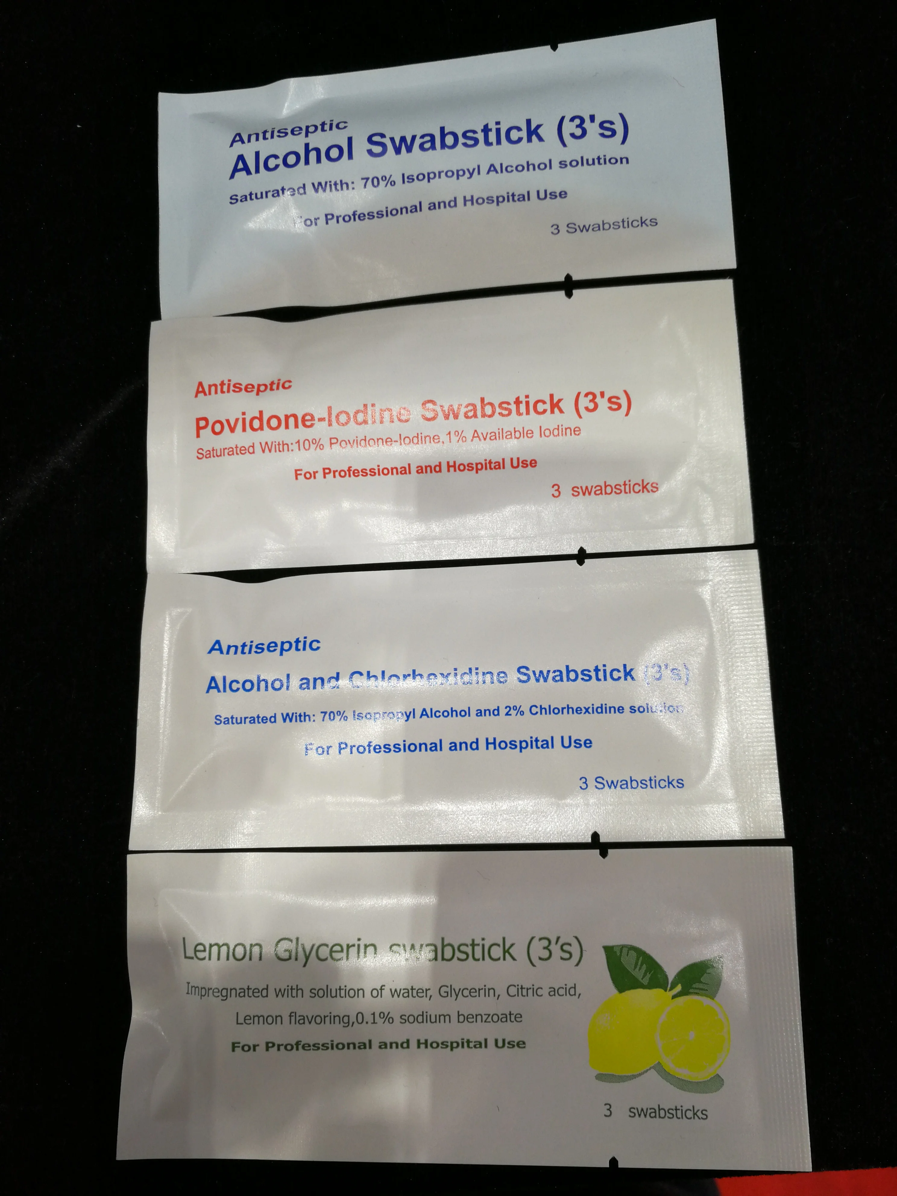 Chlorhexidine swabstick   Alcohol swabstick  70% isopropyl alcohol +2%chlorhexidine swabsticks