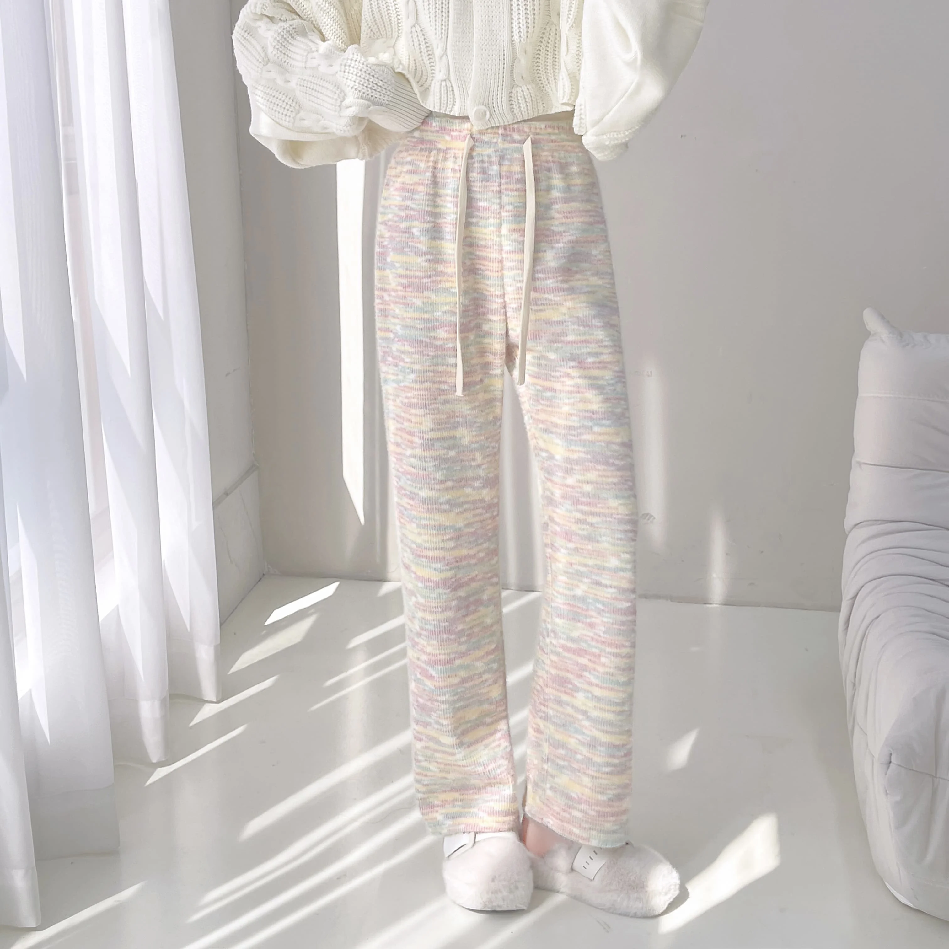 Hot Selling Loose Lazy Casual Pants High Waist Vertical Rainbow Wide Leg Pants
