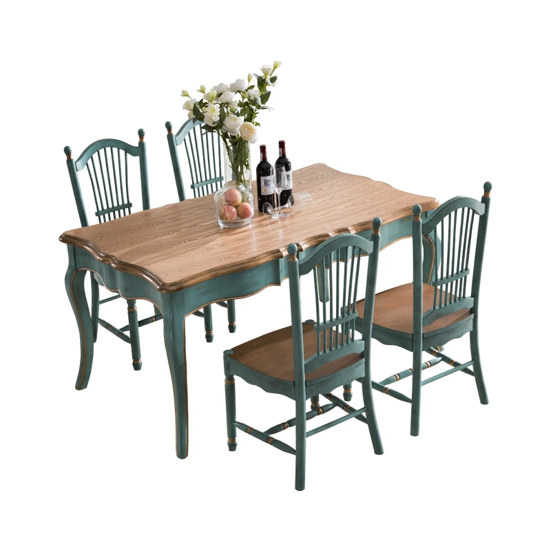 
Mediterranean modern dining room furniture wooden set dining table with 4 6 chairs 