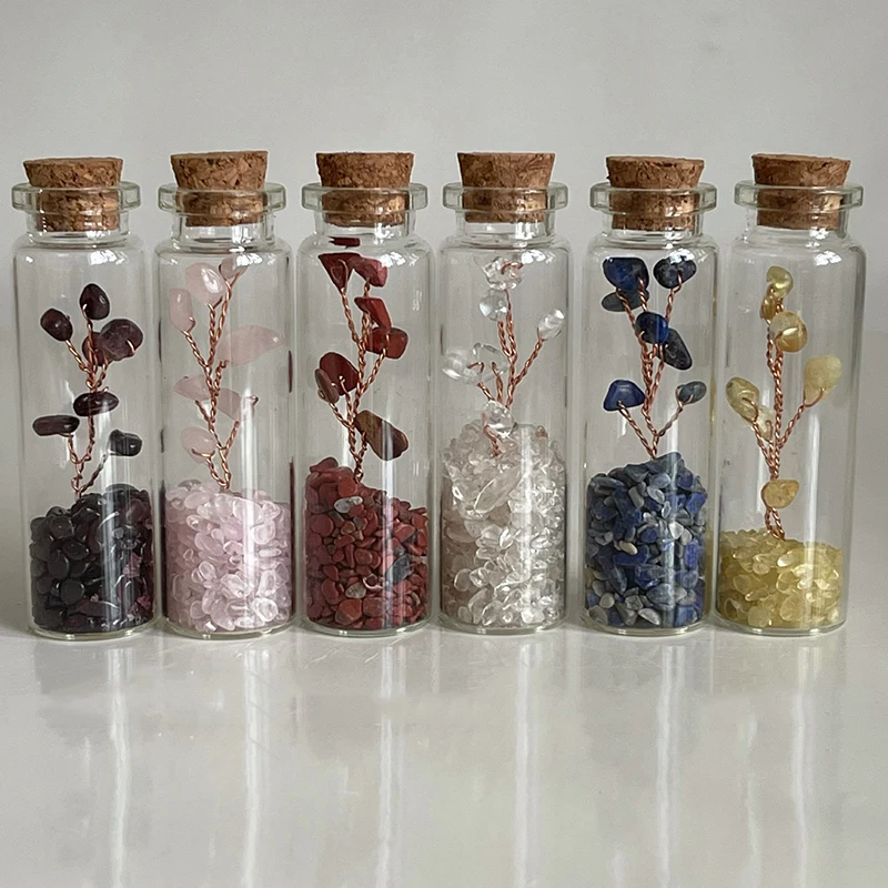 Natural Crystal Glass Gravel tree  Wishing Bottle  Healing Stone Natural Polished Stones Lucky glass bottle gift