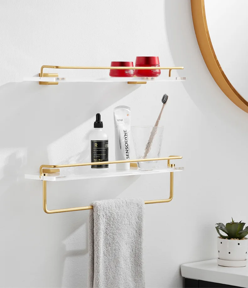 Bathroom bathroom shelf wall-mounted hole-free toilet Toilet storage rack acrylic Walnut shelving wood shelf