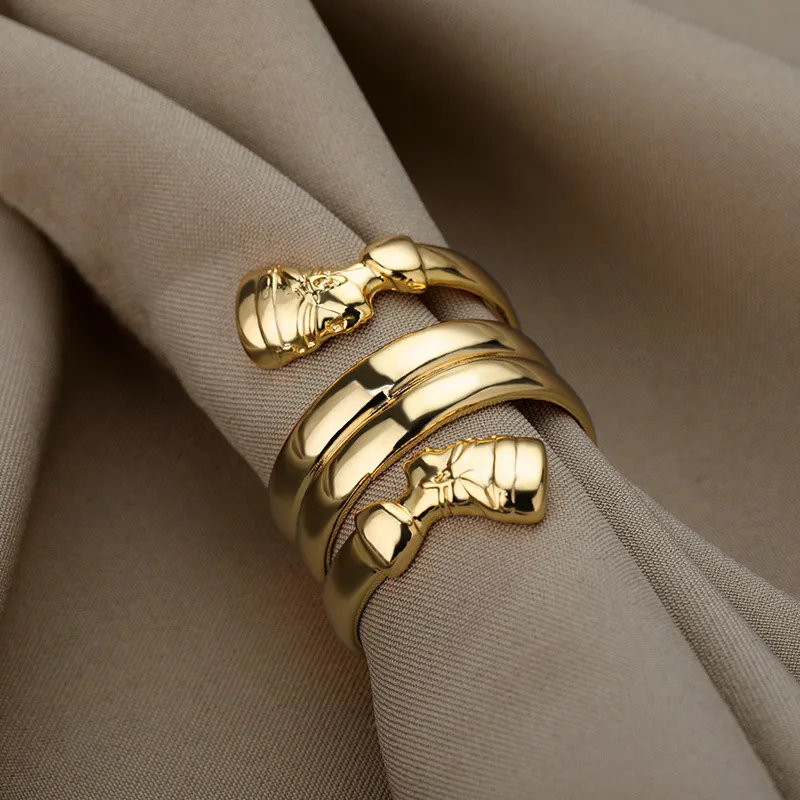 New Indian Double headed Multilayer Ring for Men and Women Couple Ring Retro Egyptian Style 18k Gold Plated Ring