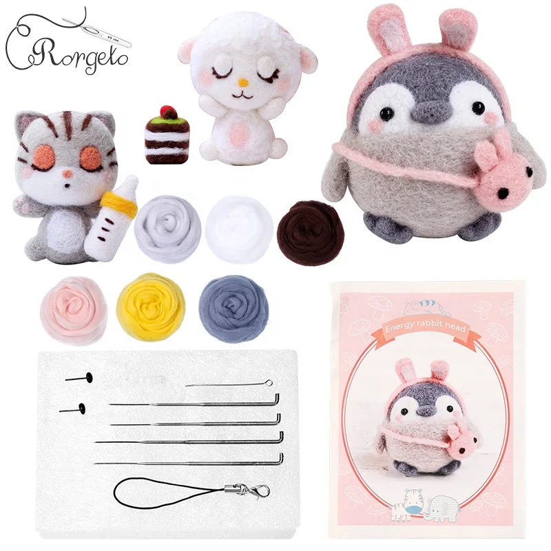 
DIY Handmade Craft Cartoon Wool Felting Kit Cute Wool Felt Animals Needle Felting Wool 
