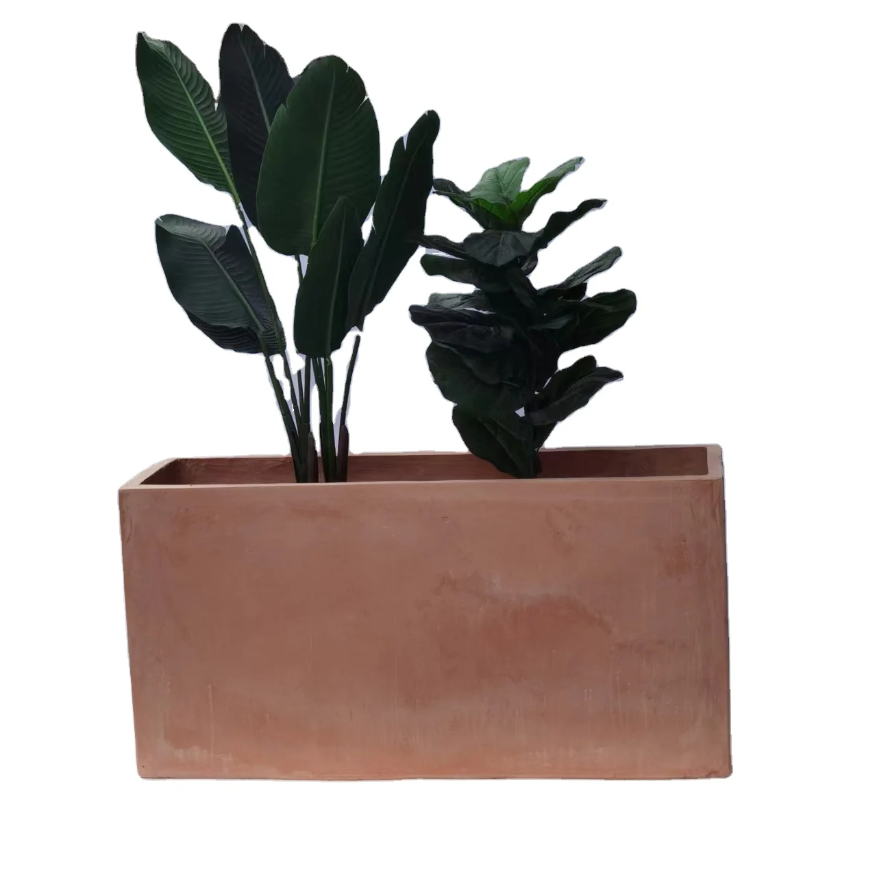 Large Iron Red Rectangular Plant Pot Big Fiberglass Planter Box Outdoor Fiber Clay Cement Garden Flower pot