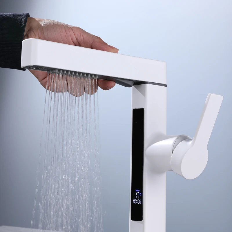 Intelligent Digital Display Faucet Household Washbasin Rotating Handle Adjustable Temperature Display Cold And Hot Faucet