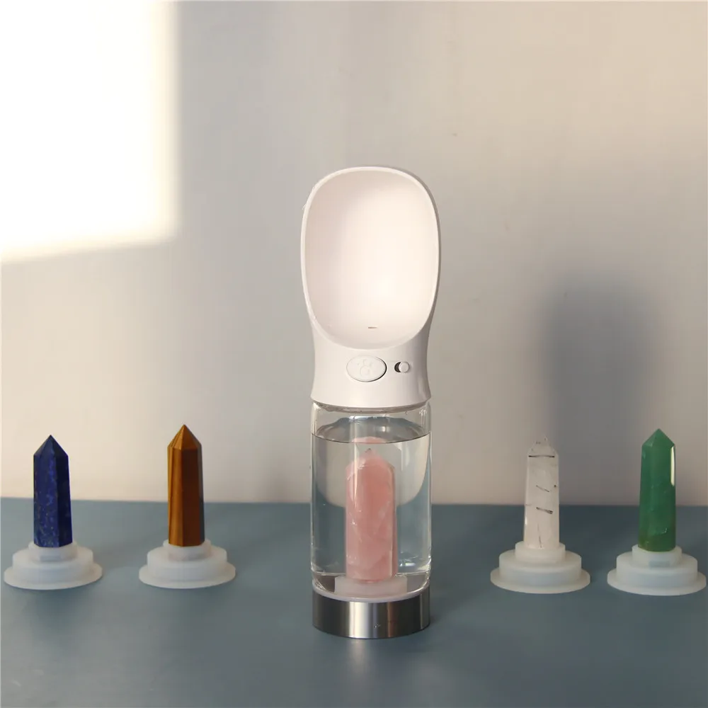 Natural Crystal Gem Energy Glass Cup Pet Dog Water Bottle Dog Leakage-Proof Drinking