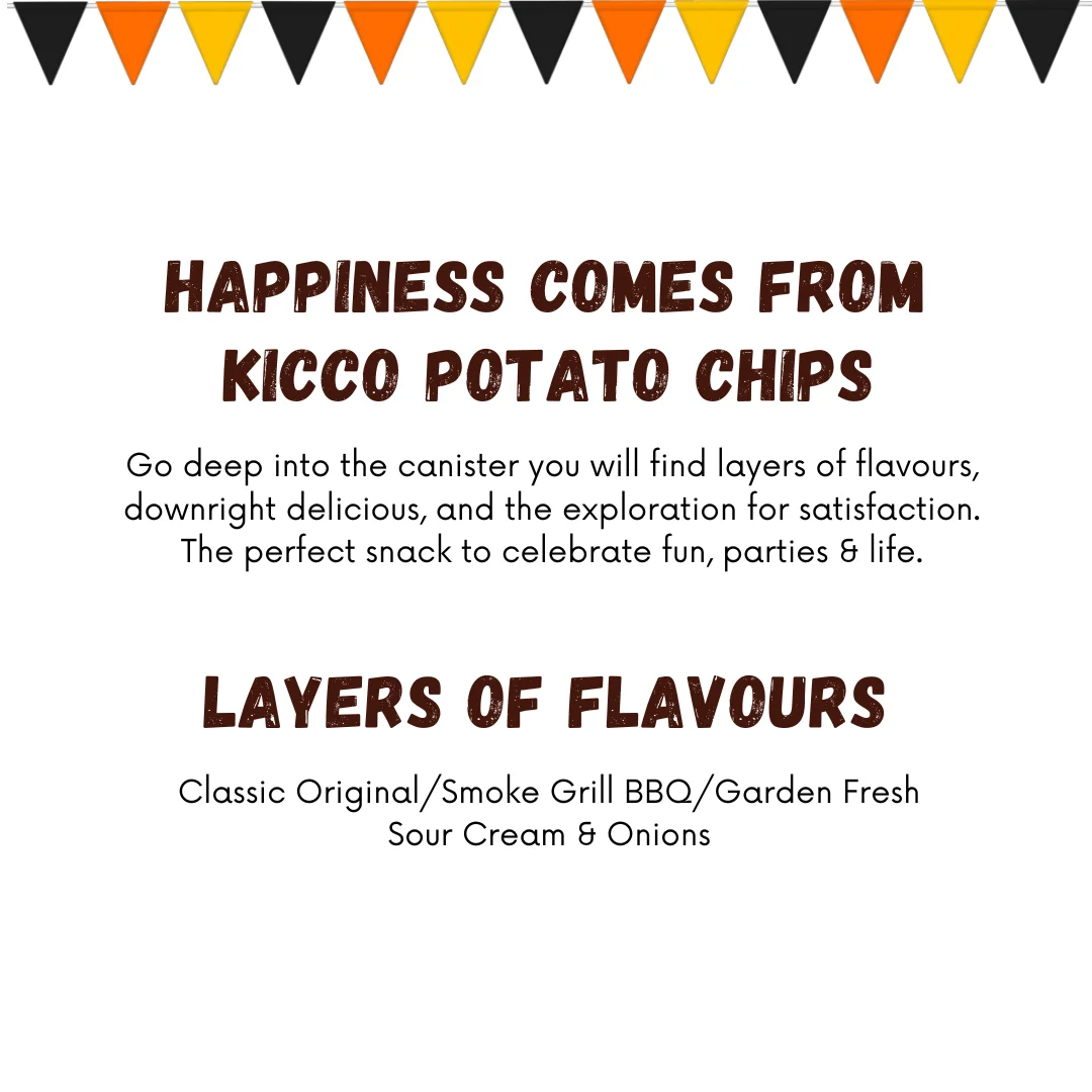 Wholesales Supplier Malaysia Halal Kicco Potato Chips Classic Original Smoke Grill BBQ Garden Fresh Sour Cream & Onion Flavour