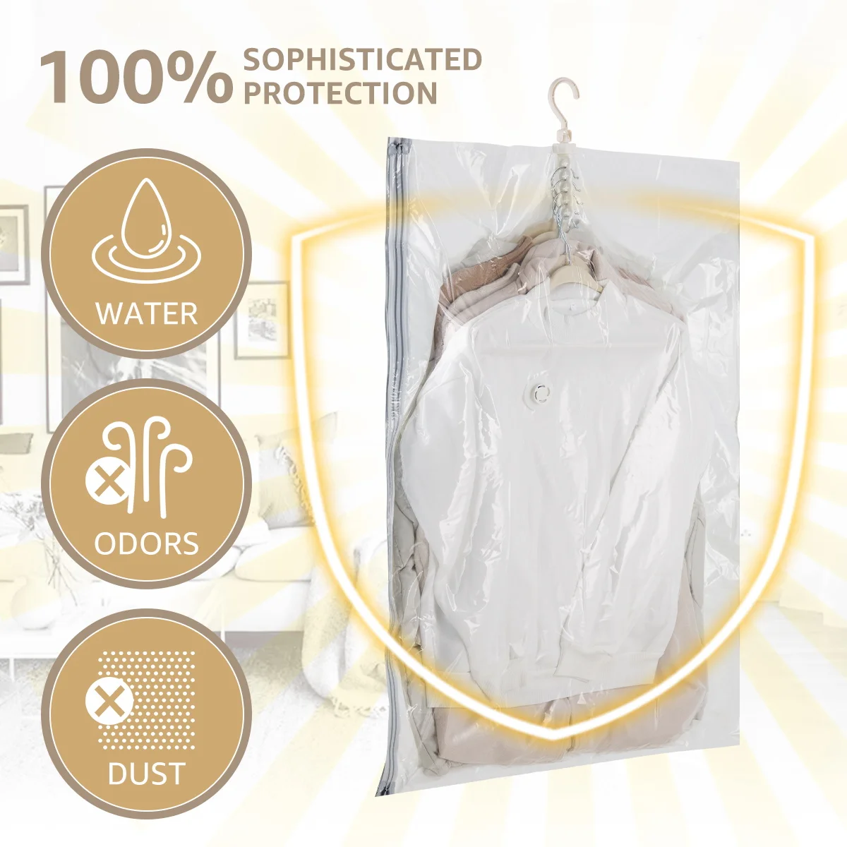 Compressed Cloth Organizer Hanging Vacuum Storage Bag Pump Free Design Space Saver Compression Seal Storage Bag