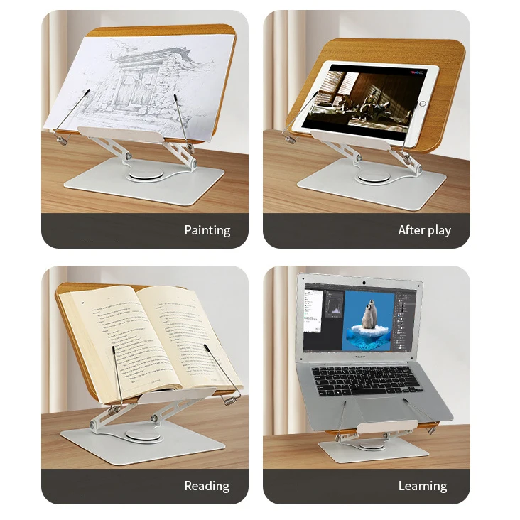New Arrival Bamboo Wood Reading Stand Transparent Rotating Learning Multifunctional Tablet Notebook Support Stand