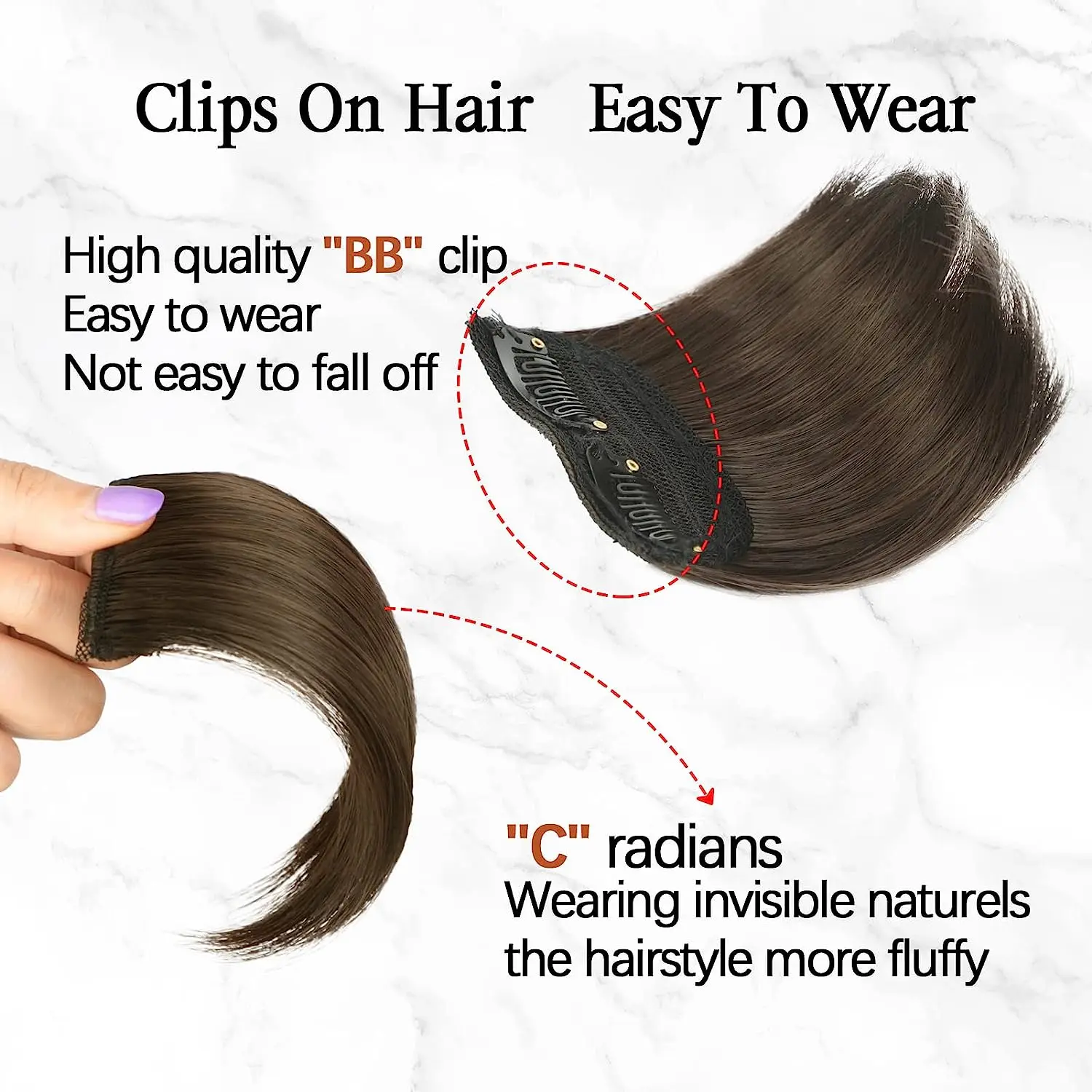 Synthetic Invisible Clips in Hair Extension with Thinning Hair Adding Hair Volume Hairpieces for Daily Use