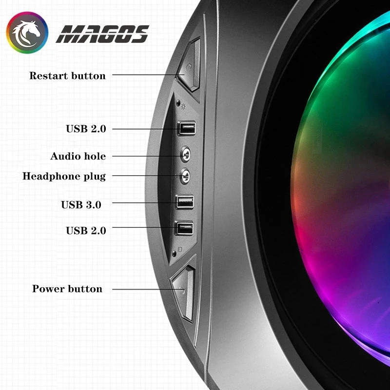 Panoramic ITX Case RGB, Round Desktop Computer Gamer Cabinet, USB 3.0 + 20CM Fan, PC MOD Box-Vitality Bomb