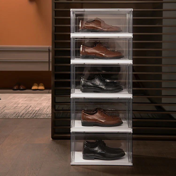 Delux Short Clear Shoe Box Plastic Storage Transparent Stackable