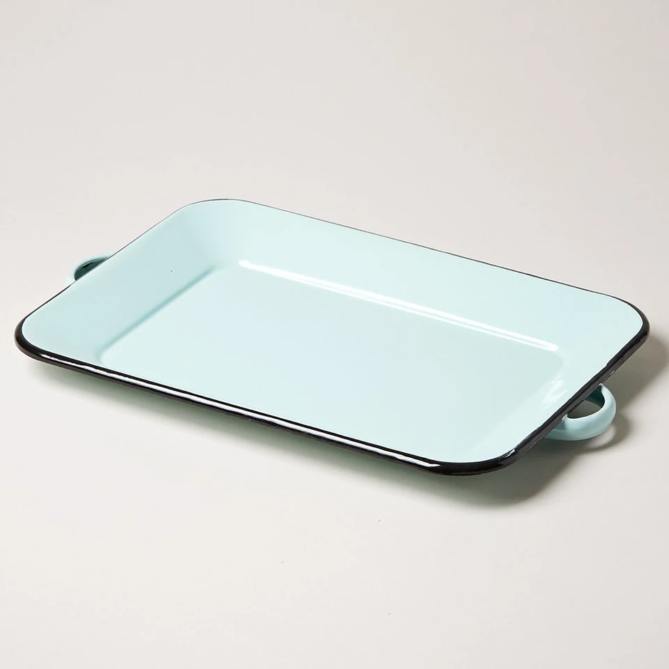 OEM size assorted amazon ebay shopify black enamel metal baking roasting food tea cast iron steel tray