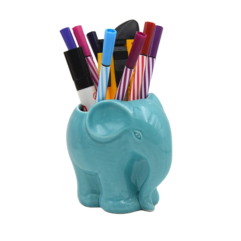 
Pen Holder Stand For Desk Elephant Shape Fancy Pen Holder Durable Ceramic Desk Organizer Makeup Brush Holder Perfect Gift 