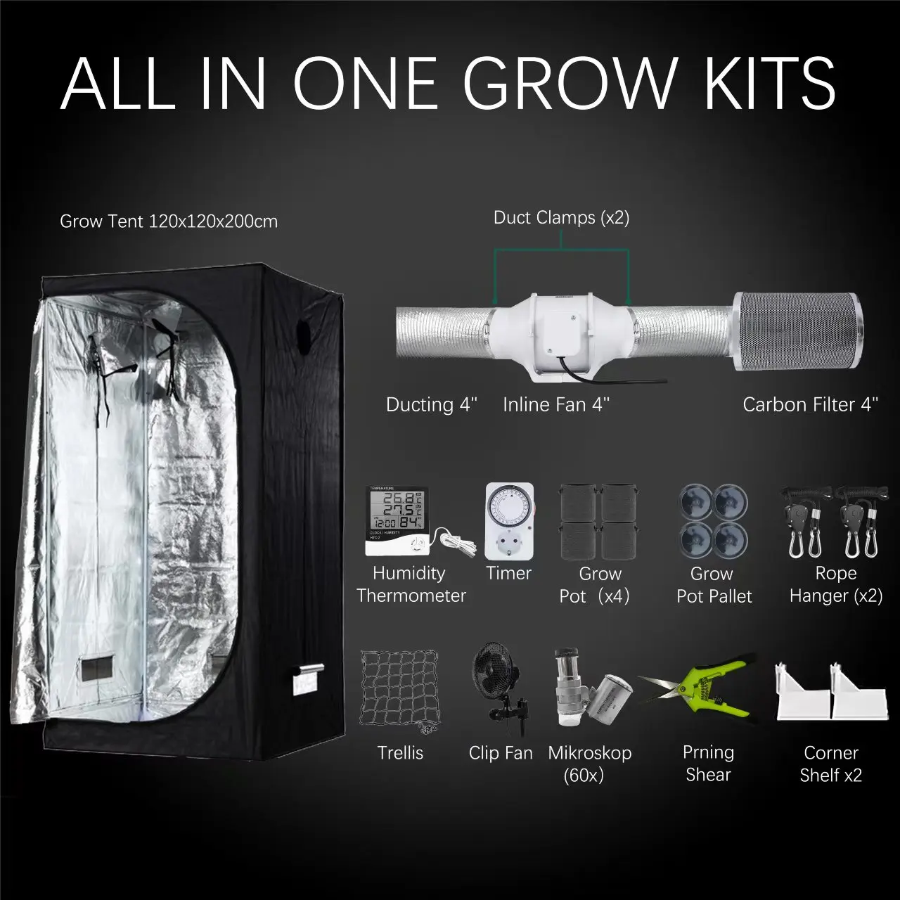 2024 Most Popular Complete Grow Tent Kits Plant Grow Tents Garden Greenhouse Kits 120*120*200cm Hydroponic Plant Grow Tent Box