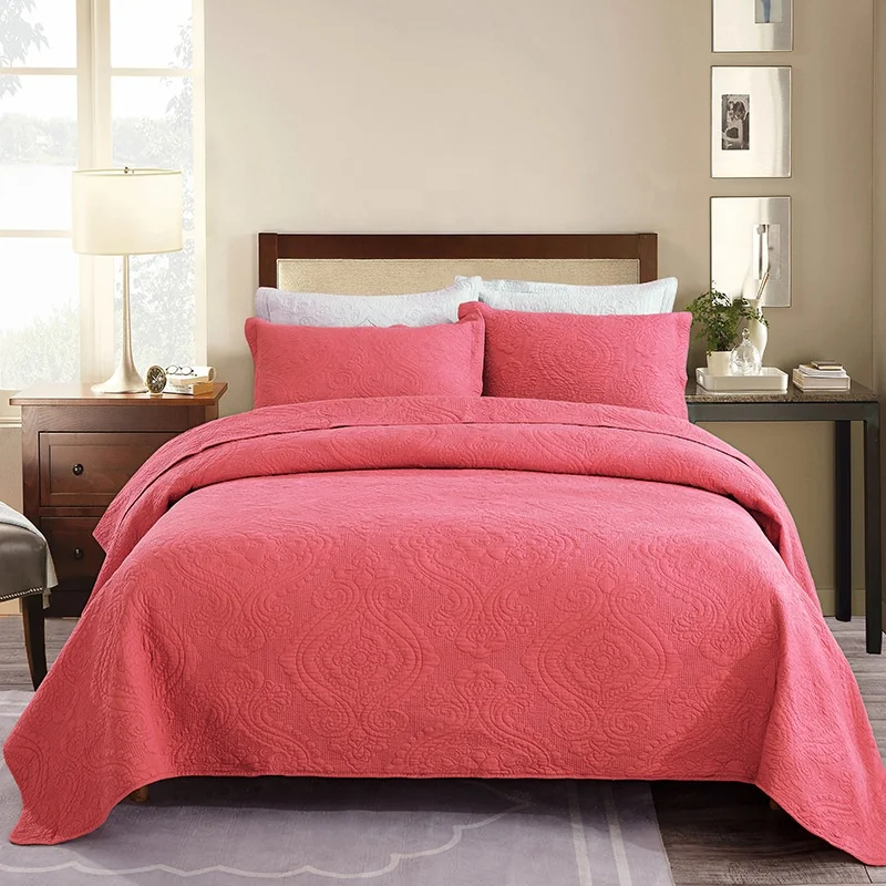 Home Goods Solid Color Cotton Fabric Embroidered Quilt Bedspread