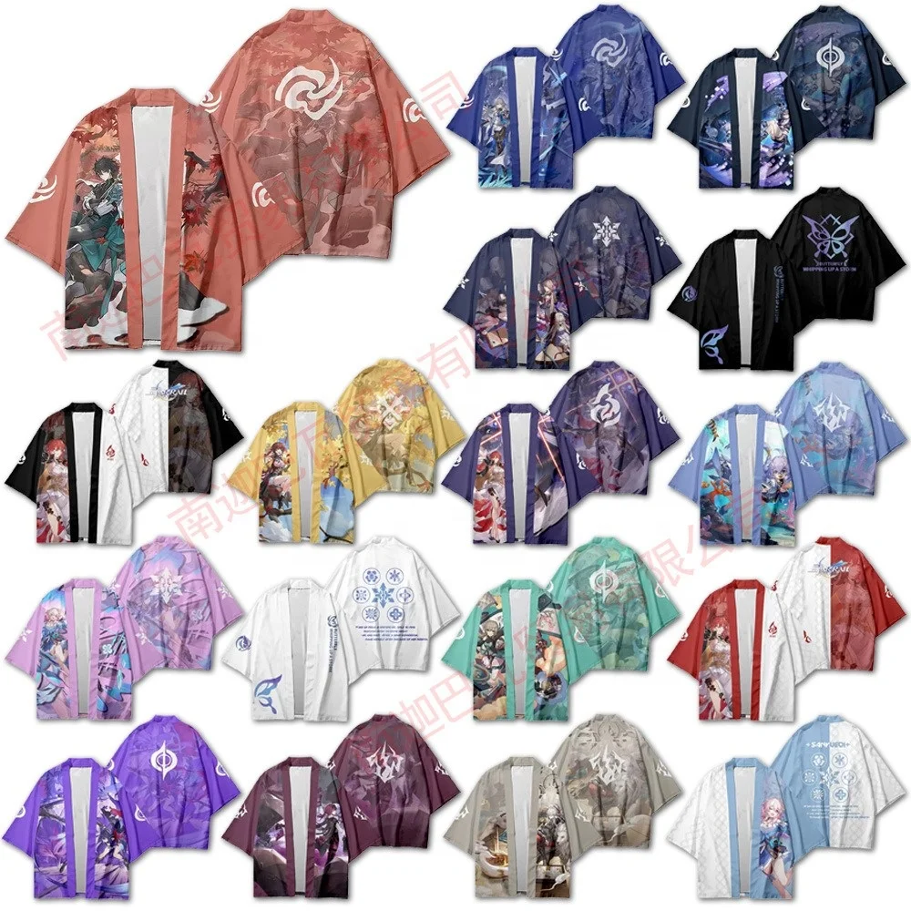 Anime Honkai Star Rail March 7th Japanese Kimono Haori Yukata Cosplay Women Men Summer Short Sleeve Kimono Shirt