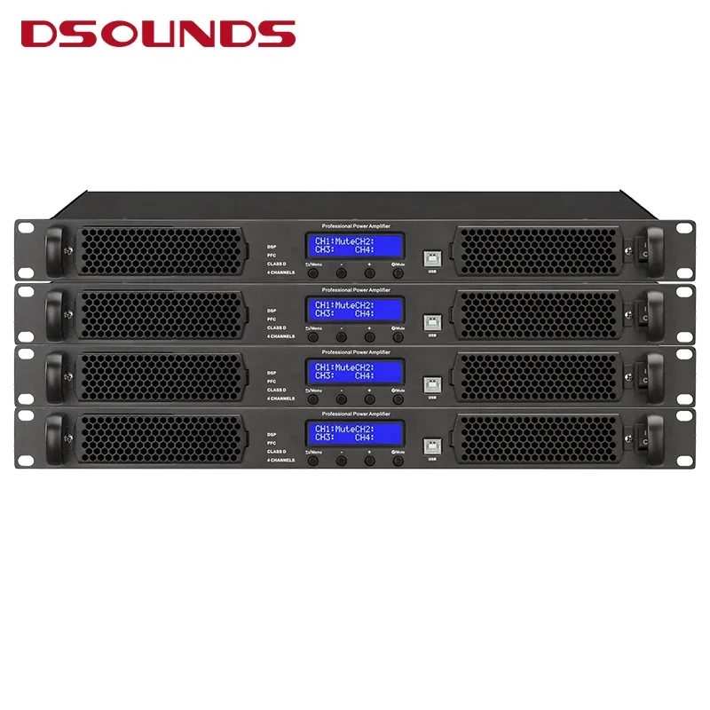 DSP Усилитель Профессиональный 4-канальный цифровой усилитель мощности D 1U 500Wx4 встроенный с системой стабильного R-SMPS